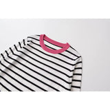 Yipinpay New Women Long Sleeve O Neck Striped Casual Knit Sweater
