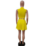 Yipinpay Short Culottes Two-Piece Suit Women Rop Top And Lace-Up Mini Skirt 2 Pieces Set Ruched Bottom Hakama Outfits