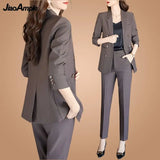 Yipinpay Women's Spring Autumn Professional Suit Jacket Matching Set Korean Elegant Casual Blazers+Pants Two Piece Female Trousers Suit