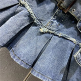 Yipinpay Light Blue Sweet Spicy Girl Pleated Denim Skirt Summer New Korean Fashion High Waist Slimming A-line Short Skirt for Women