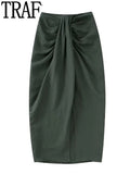 Yipinpay Knot Pencil Long Skirt Women High Waist Pleated Split Skirt Sets Streetwear Summer Skirts Woman 2023 Elegant Midi Skirts