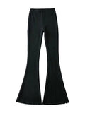 Yipinpay Solid Knitted High Waist Flare Pants For Women Ribbed Casual Leggings Female Stretchy Bodycon Trousers Fashion Streetwear