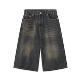 Yipinpay Black Low Waist Washed Denim Short Pants Women Retro Fashion Casual Loose Fit Y2K Streetwear Wide Leg Jeans 2024 Summer