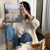 Yipinpay for Women Winter Clothes Elegant Retro Long Sleeve Turn Down Collar Knitted Cardigan Fashion Sweater Coat Korean Clothing