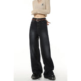 yipinpay Blue High Waist Women Jeans American Fashion Vintage Streetwear Style Wide Leg Jean Female Denim Trouser Baggy Denim Pants