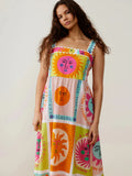 Yipinpay Print Maxi Dress Women 2024 Summer Sleeveless Slip Dresses Female Elegant High Waist Patchwork Lady Vacation Beach Dress