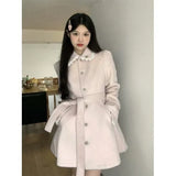 Yipinpay Hot Girl Pink Medium Length Woolen Coat for Women's Autumn and Winter Slim Fit Lace-up Woolen Coat Fashion Female Clothes