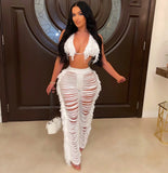 Yipinpay Women's Sexy Solid Color Fringe Knitted Halter Cup Cover And Cutout Trousers Two-Piece Set Summer Fashion Trend Trouser Suit