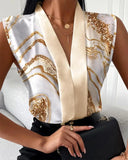 Yipinpay Summer White Women's Shirts New Office Lady Print Sleeveless V-neck Elegant Women Blouse Top Streetwear Female Clothing