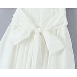 Yipinpay Summer Women Vintage Puff Sleeve Lapel Collar White Mini Dress Tie Bow Sashes Pleated Hem Female Cotton Robe