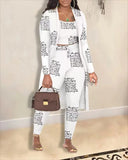 Yipinpay Women Jacket 3 Piece Set Suits Winter New Fashion Print Long Sleeve Coat Tank Tops Pants Set With Blouses Female Clothes