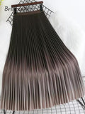 Yipinpay Woman's Spring Autumn Pleated Skirt Casual Korean Fashion Gradient Streetwear Skirts for Women Vintage Long Midi Skirt