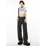 yipinpay Vintage Navy Blue High Waist Women Jeans American Fashion Streetwear Wide Leg Jean Female Trouser Straight Denim Pants