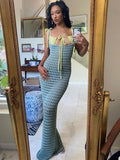 Yipinpay Summer Stone Strappy Crochet Knitted Long Dress Women Sexy See Through Beach Sundress Femme Sleeveless Party Vestidos