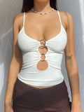 yipinpay Crop Top Cut Out Top Women Sleeveless Sexy Tank Top 90s Solid Slim Drawstring Vest O Neck Camis Fairycore Y2K Clothes