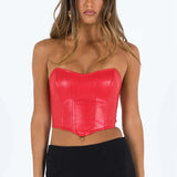 Yipinpay Women PU Leather Tube Tops Solid Color Strapless Boat-Neck Wrap Chest Tank Tops Summer Irregular Hem Bandeau Tops