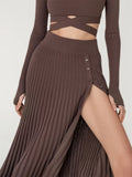 Yipinpay New White Knit Two Piece Women Sets Fall Ribbed Crop Top And Pleated Knitted Skirt Suits For Women Midi Dress Sets 2024