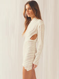 yipinpay Dress Long Sleeve Mini Dress Cut Out Dress Women Y2K Bodycon Female Dress Solid Fall Winter Streetwear White Dress
