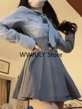 Yipinpay New Elegant 3 Piece Set Skirt Woman Stripe Shirt + High Waist Y2k Mini Skirt + Short Coat Fashion Suit Preppy Style Summer