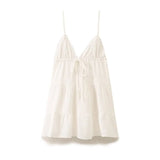 Yipinpay Sexy Backless V Neck Thin Straps White Short Dress Women A-line Summer Beach Vestidos Holiday