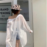 Yipinpay Women Blouses Solid Wear Early Spring Thin Pure Shirt Split Back Loose Sunscreen Long-sleeved Shirt Polo Collar Female Clothing