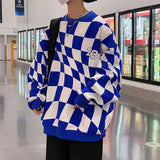 Yipinpay Plaid Hoodies Men O-neck Checkered Vintage Hoodie Preppy Stylish Women's sweatshirt Male All-match Streetwear Clothing