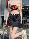 Yipinpay Cargo Skirt Short Women Summer Y2k Harajuku Drawstring Pocket Vintage High Waist Slim Mini Skirt Korean Style Streetwear