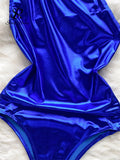 Yipinpay One-shouldered PU Leather Bodysuits Women Slim Backless Sexy Bikini+Short Skirt Sets Fashion Solid Beach Playsuits