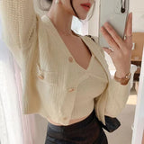 Yipinpay 2 Piece Sets Clothes V Neck Camisole Top + Cropped Black Cardigans Knit Jacket Korean Women Sweaters 2023 Slim