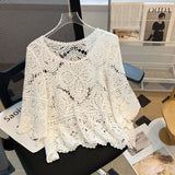 Yipinpay out knitted sweater for women's summer new Korean version loose short half sleeved crochet sun protection top shawl