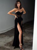 Yipinpay Sexy Corset Slit Women Dresses Hollow Backless Woman Autumn Black Dress Banquet Ceremony Fashion Temperament Sexy Dress