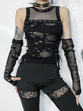 Yipinpay Cyber Y2k Hole Vest Women Streetwear Harajuku Vintage Gothic Sexy O-neck Mesh Patchwork See Through Crop Tank Tops Femme