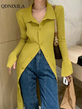 Yipinpay Autumer Winter Knit Casual Long Sleeve Button Elegant Chic POLO Collar Slim Sweater Dress for Women Vintage Korean Fashion