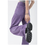yipinpay Womenn Jeans Vintage Purple High Waist Streetwear Fashion 2023 Summer Straight Jean Pants Baggy Wide Leg Denim Trousers