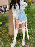 Yipinpay Kawaii Lolita Blue Mini Skirt Women Japanese Sweet Cute Ruffle Bow Patchwork Fairycore High Waist Short Skirt Soft Girl