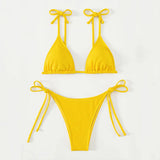 Yipinpay Fashion Sexy Yellow Solid Color Lace-Up Triangle Cup Bikini Women'S Swimsuit Backless Beach Swimsuit