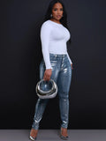 Yipinpay New Denim Pencil Pants For Women 2024 Hot Gold Tight Height Stretch Comfortable Casual Denim Pants For Ladies