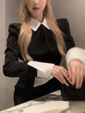 Yipinpay Style Sweet Dresses Women Long Sleeve Autumn Fake Two Piece Patchwork Slim Elegant Dress Chic Office Lady Korean Fahison