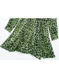 Yipinpay Green Chiffon Dress Woman Leopard Print Vintage Mini Dress Women Long Sleeve Short Dresses 2023 Elegant Chic Women Dresses