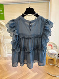 Yipinpay for Women Ruffled Fly Sleeve Round Neck Summer Sweet Doll Shirt Loose Niche Sleeveless Top Blusas White Shirt Blouses