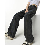 yipinpay Vintage Navy Blue High Waist Women Jeans American Fashion Streetwear Wide Leg Jean Female Trouser Straight Denim Pants