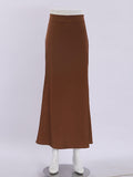 Yipinpay High Waist A-Line Skrit Women Brown Satin Skirts Ladies Streetwear Long Skirts Ankle-Length Solid Black Skirt Summer