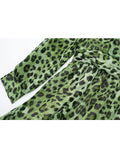 Yipinpay Green Chiffon Dress Woman Leopard Print Vintage Mini Dress Women Long Sleeve Short Dresses 2023 Elegant Chic Women Dresses