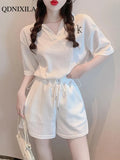 Yipinpay Summer Fashion Casual Tracksuit Women's Shorts Sets Elegant Thin Short Sleeve Shirt Wide Leg Shorts 2 Piece Set Outfits
