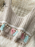 Yipinpay Bohemian Vintage Knit Suits Tank Tassels Crop Tops+Loose Hooked Hollow Out Skirt Fashion Women Summer Chic Beach Sets