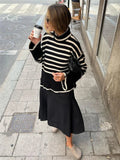 Yipinpay Winter Women¡¯s Long Sleeves Knit Sweater Turtleneck Striped Print Loose Pullover Tops 2024 New Autumn Oversized Sweater