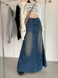 Yipinpay Vintage Long Denim Skirt Woman Jean Skirts For Ladies A Line