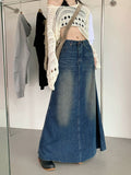 Yipinpay Vintage Long Denim Skirt Woman Jean Skirts For Ladies A Line