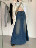 Yipinpay Vintage Long Denim Skirt Woman Jean Skirts For Ladies A Line 0407