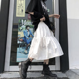 Yipinpay Black Gothic Midi Skirt Women Punk Goth High Waist Patchwork A-line Long Skirts Korean Style Casual Harajuku Streetwear
